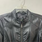 Baccini  Faux Black Leather Jacket Size Petite Medium Biker Zip Photo 4