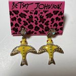 Betsey Johnson Betsy Johnson Earrings Pierced Dangle Yellow Bird AB Rhinestone Gold Tone 1.5" Photo 5