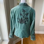 Karen Kane Vintage Turquoise Blue Green Velvet Jacket Black Embroidery Detail 4 Photo 2