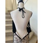 Vintage 70s Black Ribbed Metallic Knit Crochet Top Floral Maxi Skirt Photo 4