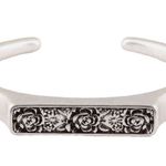Lucky Brand SILVERTONE RAISED CUTOUT FLOWER DESIGN CUFF BRACELET SIGNED Photo 0