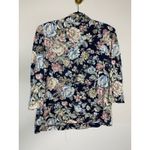 Vintage 90s Floral Blazer Sz Large Lady Carol of NY 3/4 sleeves Blue Photo 5