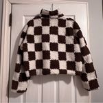 Princess Polly Brown & White Checkered Fuzzy Jacket Photo 4