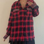 En Crême Red Embroidered Flannel Shirt Photo 7
