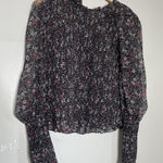 Veronica Beard  Faire Crewneck Bishop Sleeve Smocked Top Floral Silk Blouse 10 Photo 0