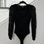 Blue Blush Women’s Long Sleeve Lace Square Neck Bodysuit Black Medium Photo 3