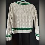 Olivaceous  White Sweater with Green Stripes Photo 2
