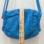 Rare Vintage BRIO! Blue Perforated Genuine Leather Barrel Shoulder Crossbody Bag Photo 4