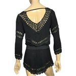 Surf Gypsy Womens Size M Black Crochet Knit Tie Waist V Neck Coastal Rayon Dress Photo 4