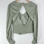 Anthropologie Mint Green Satin Ruched Smocked Blouson Long Sleeve Blouse XS Photo 6