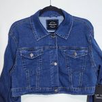 American Bazi  Cropped Denim Jacket Size 1X NWT Scrunched Sleeve Jean Jacket Photo 1