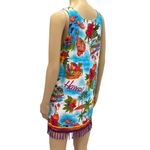 Vintage Beach Cabana Hawaiian Rayon Fringed Sleeveless Coverup Mini Dress Small Orange Photo 5