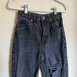 ZARA Cuffed Hem Folded Over High Rise Wide Leg Jeans Sz 4 Black Distressed Photo 2