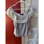 Blue Rain  Eyelet Blue Stripe Floral Coquette Off the Shoulder Shirt Photo 10