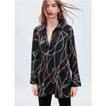 ZARA  TRF Tunic Top Womens M Black Chain Print Longline Button Front Modern Chic Photo 1