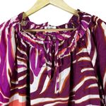 BIBI Womens Purple White Satin Zebra Print Peasant Top Size L Coastal Old Money Size L Photo 2