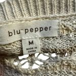 Blu Pepper  Sweater Crew Neck Open Knit Ruffle Beige Pink, Size Medium Photo 8