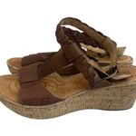 Born Brown Leather Cork Wedges Sandals Ankle Strap Braided Size 9 Women's Photo 1
