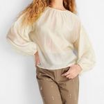 Future Collective Sheer Balloon Long Sleeve Blouse NWT Size 3X Cream Color Photo 0