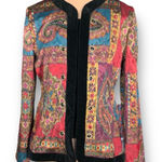 Vintage Paisley Tapestry Collarless Blazer Jacket Velvet Trim Boho Eclectic 12 Black Photo 0