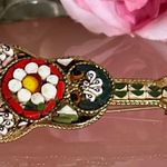Vintage Micro Mosaic Guitar Pin β Italian Floral Glass Brooch Collectible Red Photo 0