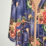Anthropologie Solitaire  Faux Suede Feel Blue Floral Long Cardigan M Boho Cottage Photo 4