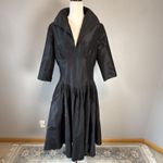 Rickie Freeman Teri Jon Pleated Midi Dress Size 14 Collar 3/4 Sleeve Black Silk Photo 2