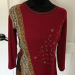 Desigual Womens Shirt S Red Inge Long Sleeve Knit Embellished Tee Top NWT Photo 0