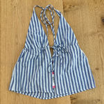 Edikted  Top Tie Front Stripes Madelyn Size M Blue White Photo 0