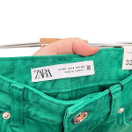 ZARA Washed Green High Waisted Denim Straight Cropped Jeans Size 0 Photo 9