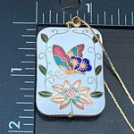 Vintage Butterfly & Flower Cloisonné Pendant Gold Photo 9