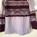 Free People  Snow Angel Burgundy & Cream Tribal Fair Isle Knit Thermal Sweater S Photo 5