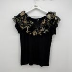 Ravel Black Organza Ruffle Funky Short Sleeve Top Size XL Y2k Style Photo 1