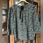 Loft  Blouse long sleeve Petite Garden Dobby Tie Back Ruffle top floral print bow Photo 2