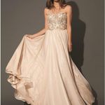 Jovani prom dress size 2 champagne beige beading mesh neck ball gown Photo 1