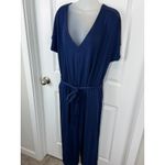 AnyBody Navy Blue V Neck Elastic Waist Wide Leg Jumpsuit Women Large Casual Photo 7