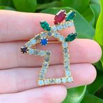 Vintage Christmas Reindeer Head Brooch Pin w/ Gems Gold Photo 1