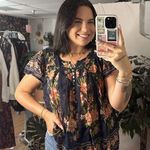 Free People  One Floral Short Sleeve Top Blue Size Medium Photo 0