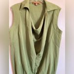 Ellen Tracy 🌞 Avocado Lime Green Drape Collared Sleeveless Blouse #Gr Photo 5
