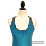 Athleta Teal Grey Black Stripe Metallic Ruched Racerback Shelf Bra Tank Small Photo 4