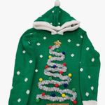 No Boundaries Nobo Green Hooded Sherpa Sweater/Dress Sparkling Christmas Tree Pom Poms Jr L Photo 3