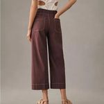 Anthropologie  Maeve The Colette Contrast Stitch Cropped Wide-Leg Pant Brown 25 Photo 3