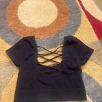 Aerie NWOT Black Seamless Ribbed Short Sleeve Crop Top Strappy Back Size Small Photo 1