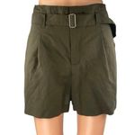 Club Monaco Women's Green Linen Belted High Rise Paperbag Mini Shorts Size 6 Photo 0