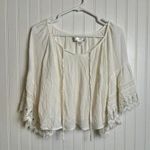Band of Gypsies White Cropped Peasant Style Top Bell Sleeves, Lace Detail Photo 0