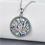 Abalone Shell Lotus Flower CZ Pendant Necklace Silver Photo 2