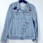Peck & Peck Hummingbird Embroidered Blue Jean Floral Long Sleeve Denim Jacket Photo 0