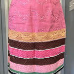 Boston Proper  Pink Striped Floral Embroidered‎ Crochet Lace Preppy Boho Skirt Photo 0