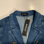 Allegra K  Women's Double-Breasted Blue Denim Blazer Photo 3