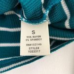 Good Luck Gem New Tie Hem Striped Top Button Down Long Sleeve Thermal Knit Teal Photo 14